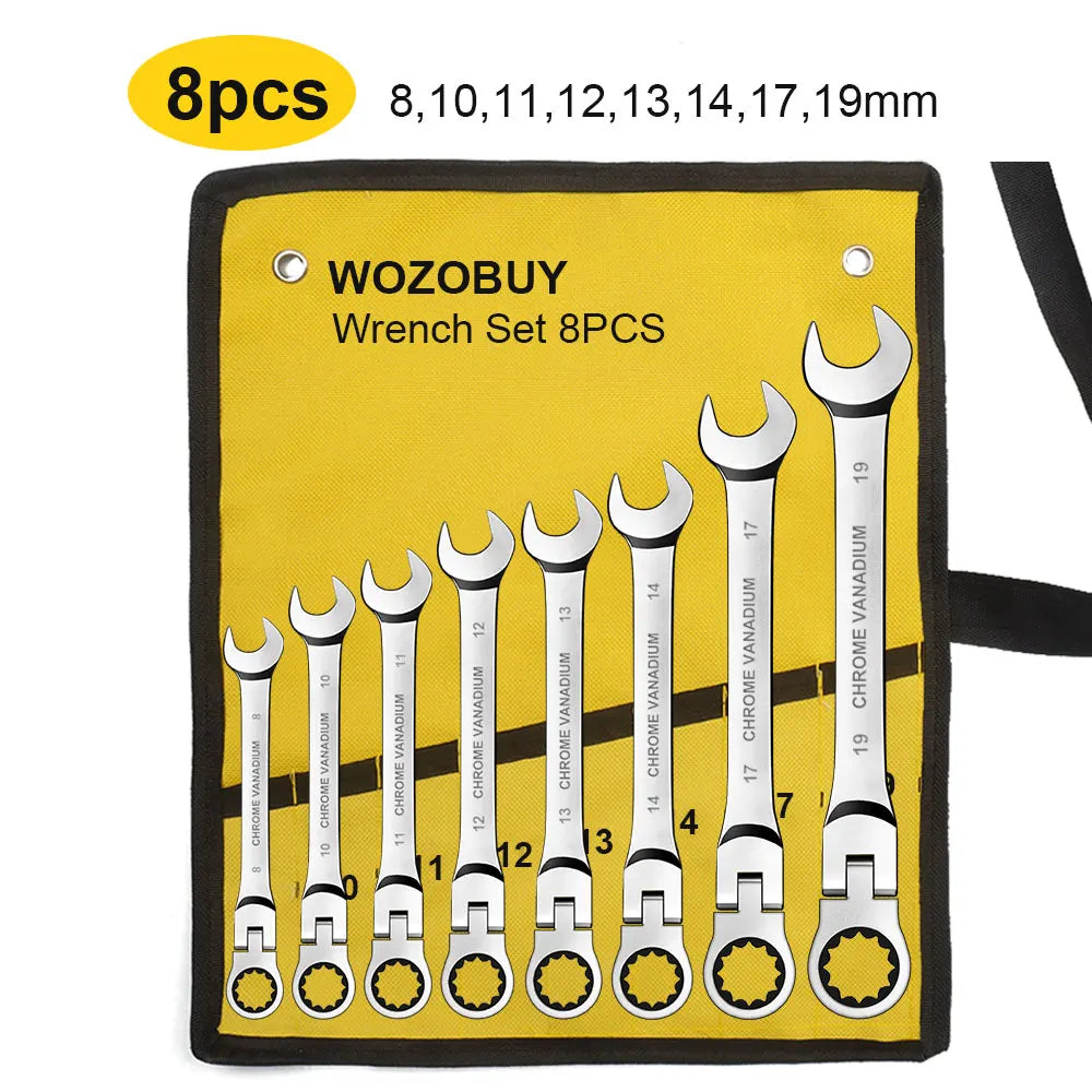 8pcs 72-Tooth Durable Ratchet Wrench Set Metric 8-19mm