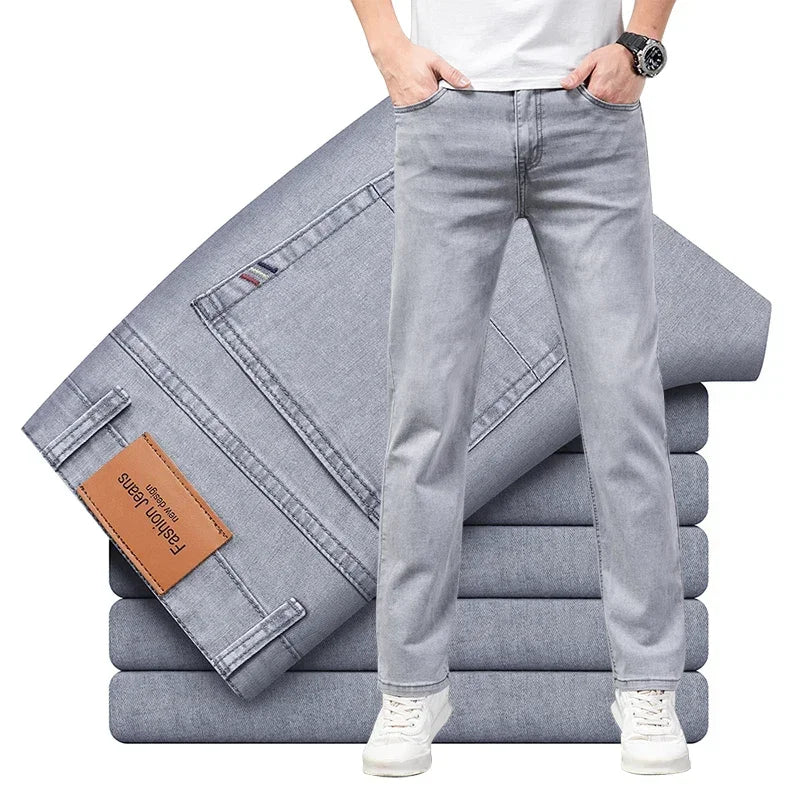 Summer Brand Men's Fit Straight Lightweight Cotton Stretch Jeans