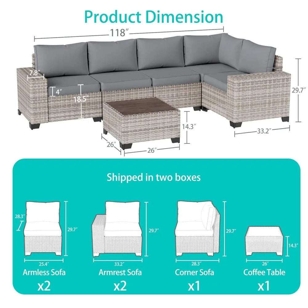 6-Piece Outdoor Wicker Sectional Sofa Set