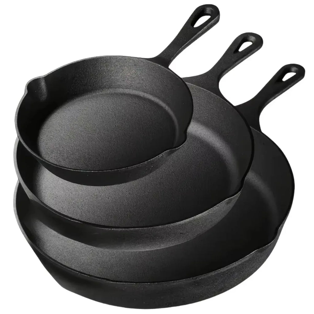 3-Piece Pre-Seasoned Cast Iron Skillet Set – 6”, 8”, 10”