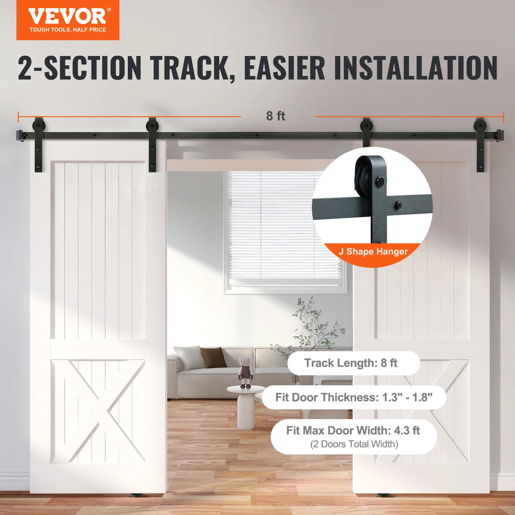 Heavy Duty Barn Door Track Kit for Double Doors