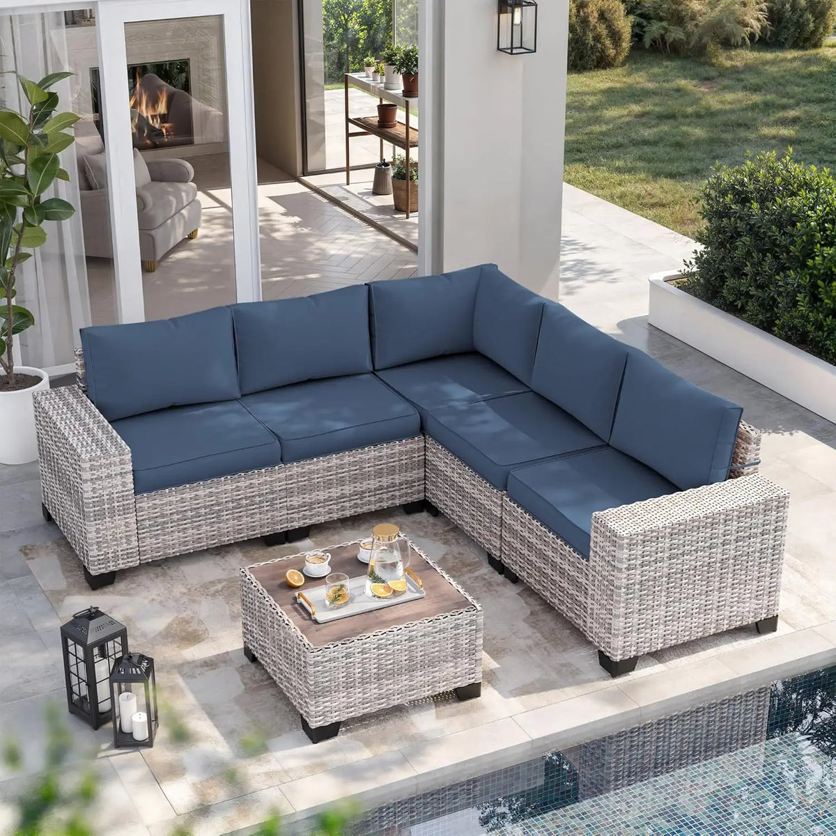 6-Piece Outdoor Wicker Sectional Sofa Set