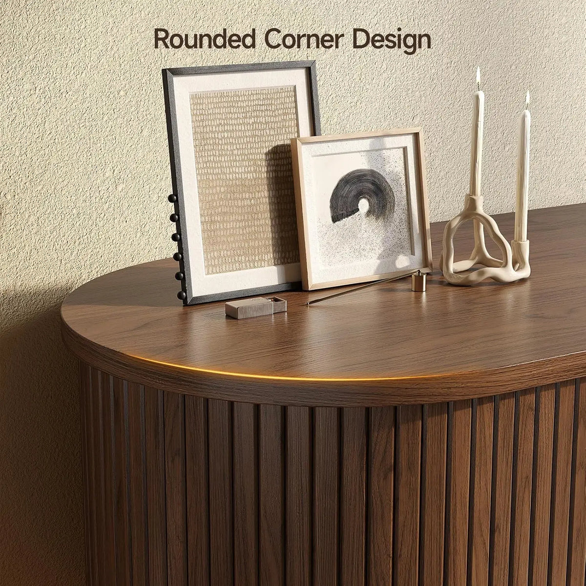 70"Mid Century Fluted LED TV Stand Storage