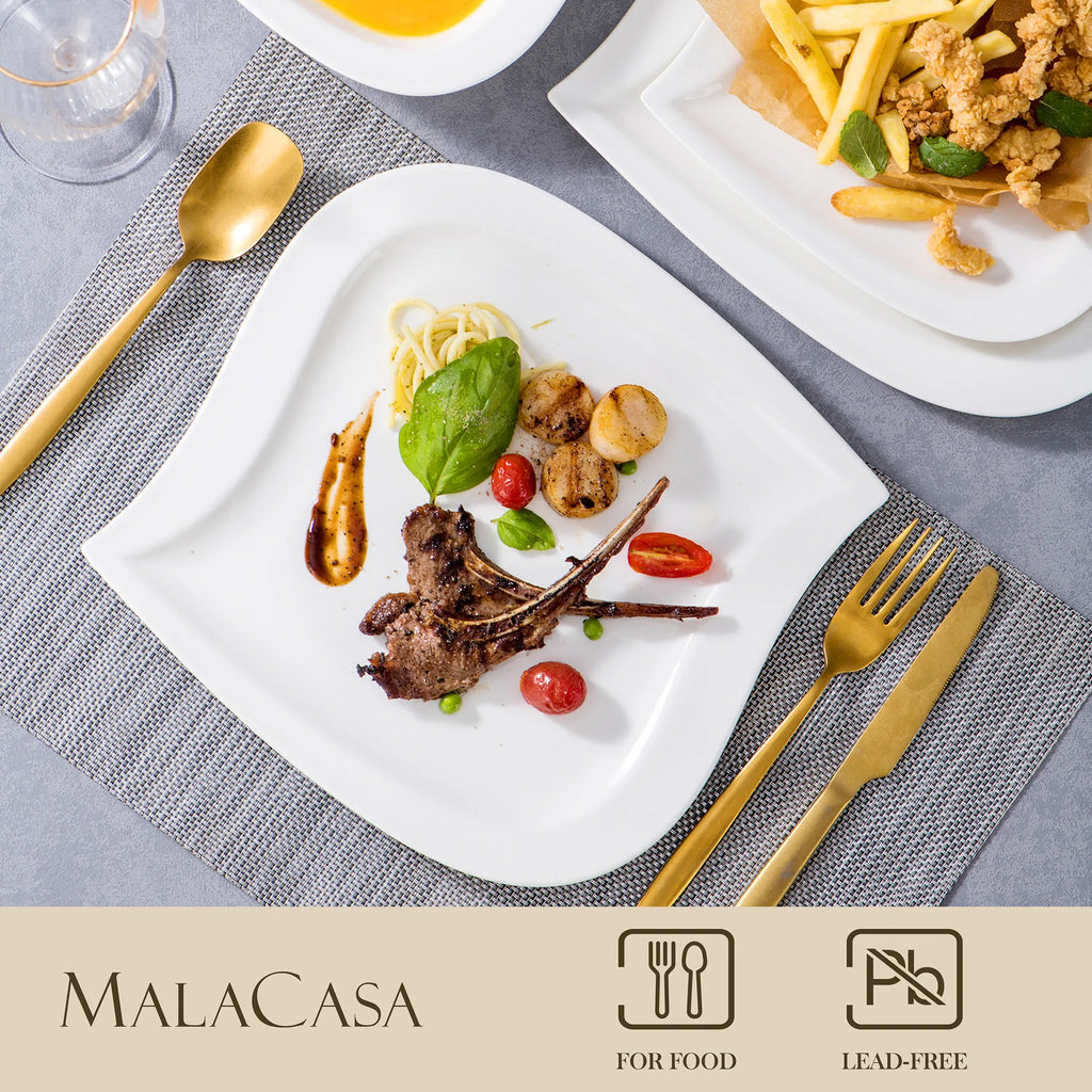 MALACASA 30/60 Piece White Porcelain Dinner Set
