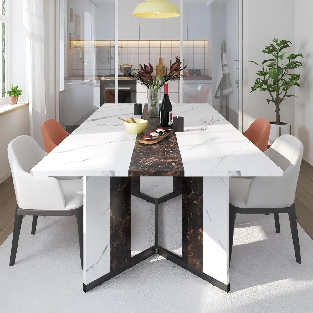 Modern White Rectangular 71 Inch Dining Table for 6 People