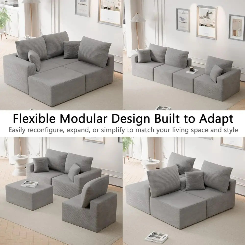 L-Shaped Grey Sofa with Deep Seating