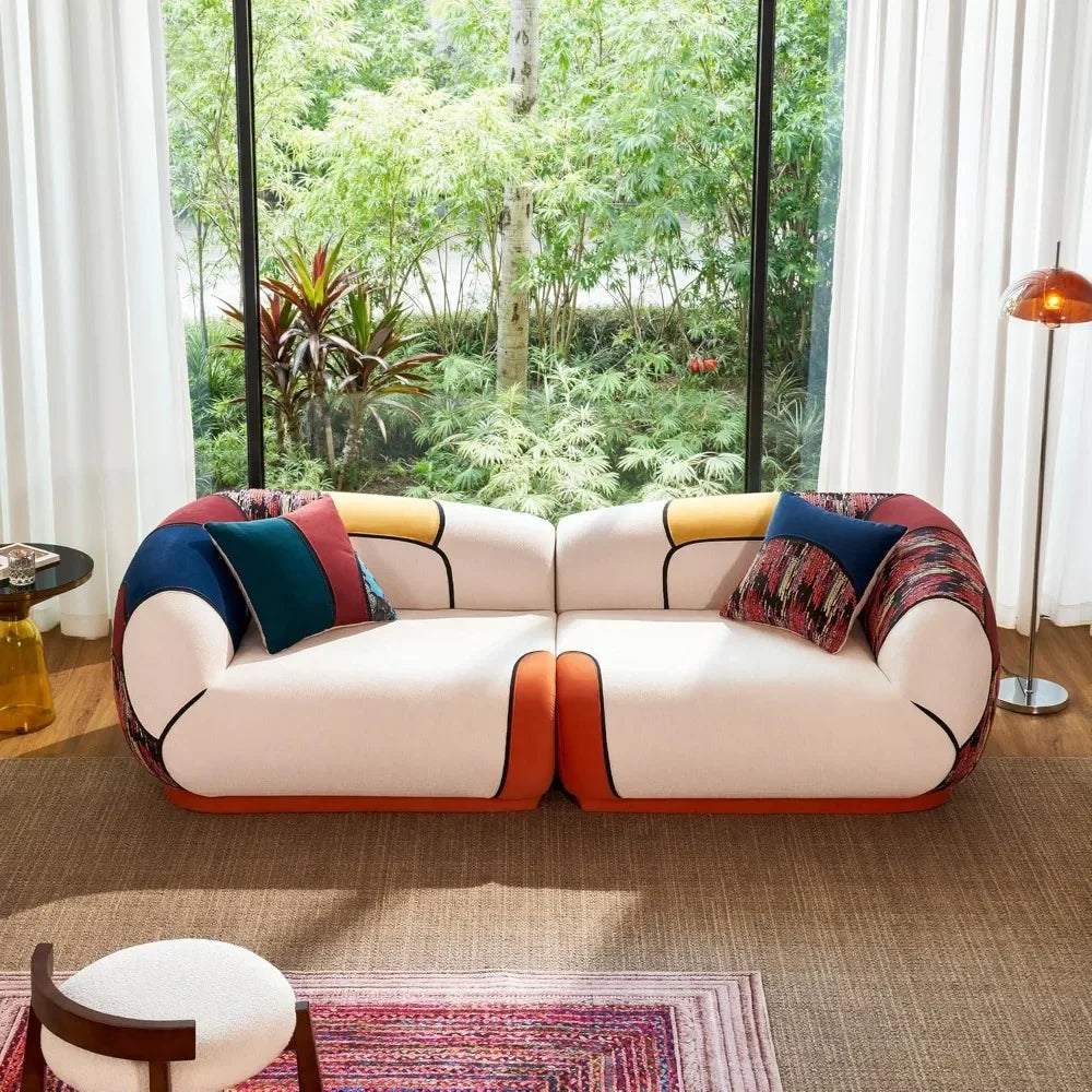 102" Oversized Modern Curved Sofa, Minimalist 4-Seat Chenille Couch for Living Room Apartment, Boneless Sectional Floor Lounge