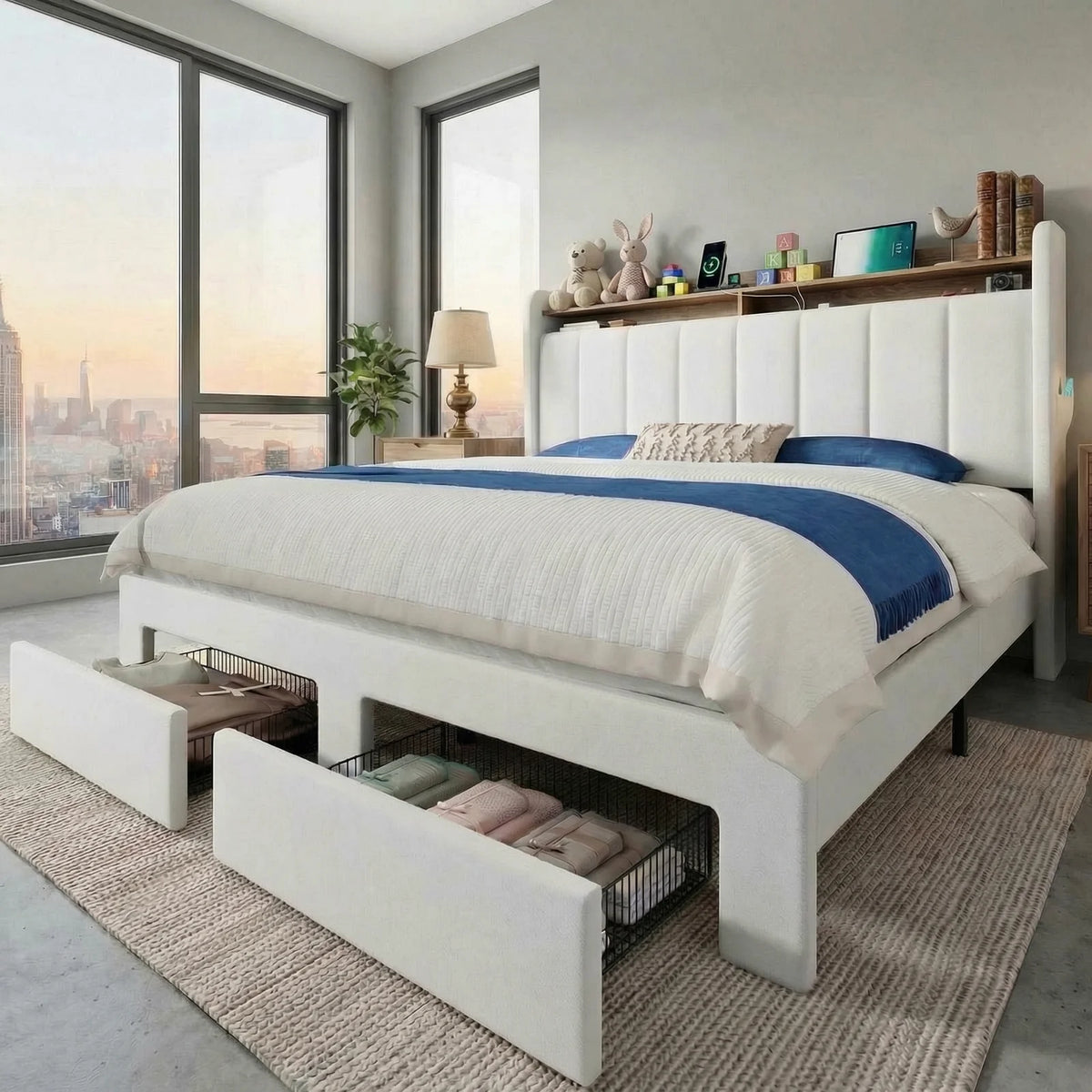 HOOMIC Bed Frame, 2 Storage Drawers with LED Lights