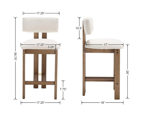 26 inch Farmhouse Set of 4 Sherpa Upholstered Kitchen Stool