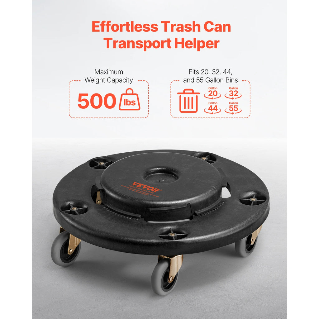 Trash Can Dolly Round Roller Base with 4 Lockable Wheels