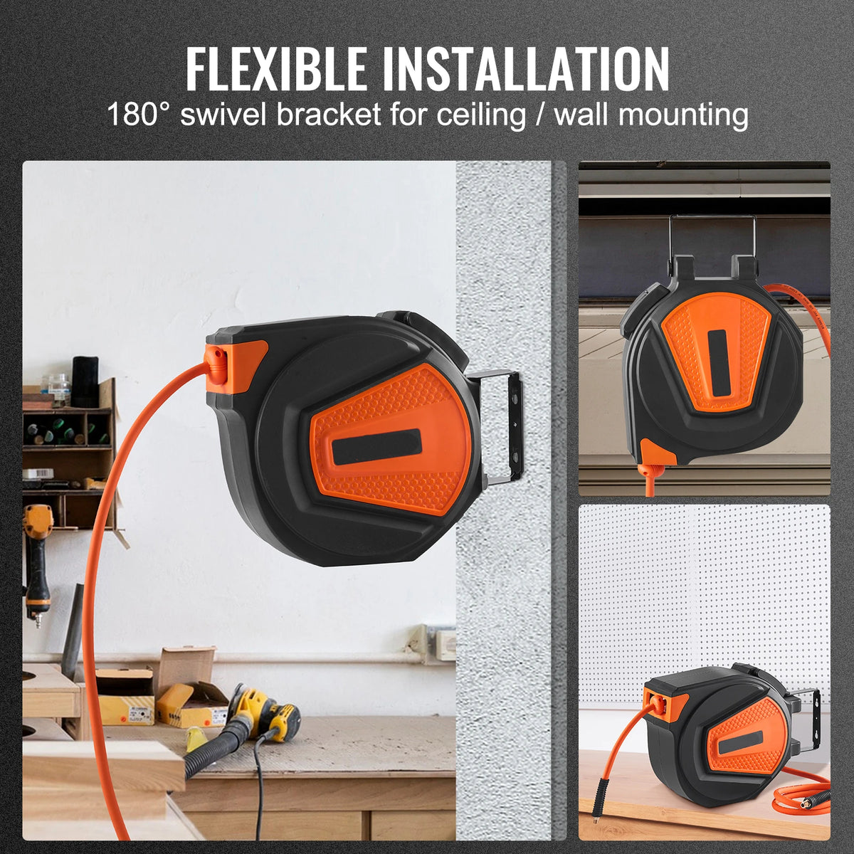 50FT Retractable Air Hose Reel Wall Mounted