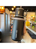 Portable Thermal Water Bottle with Cup Lid & Carry Strap