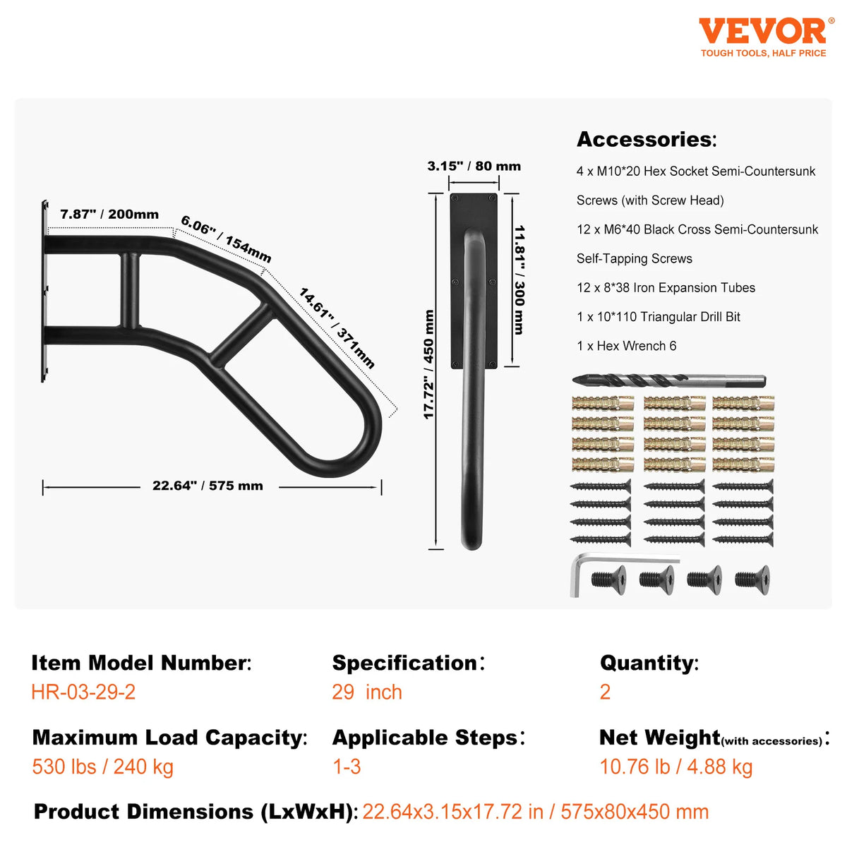 Handrails for Outdoor Steps Wall Mount Safety Railings