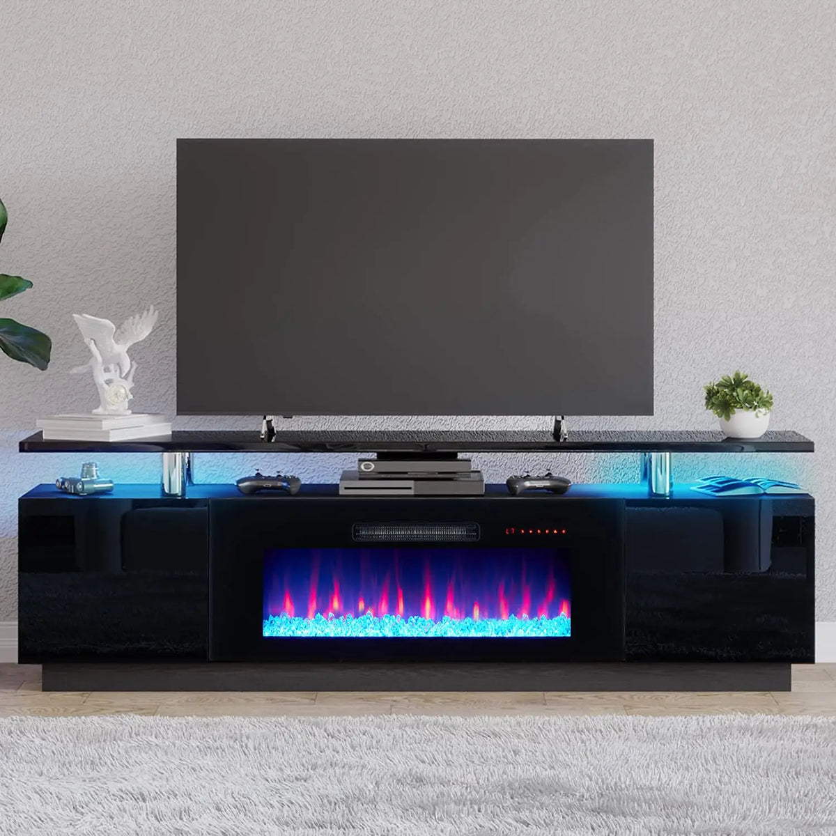 70" High-Gloss Fireplace TV Stand with 36" Electric Fireplace