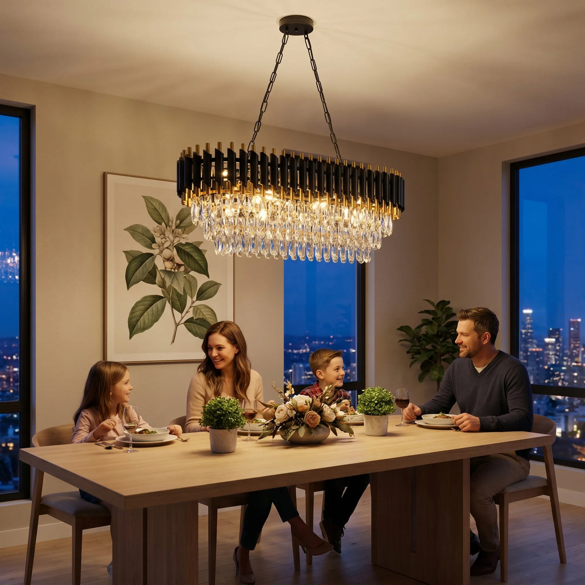 Modern Black & Gold Crystal Chandelier