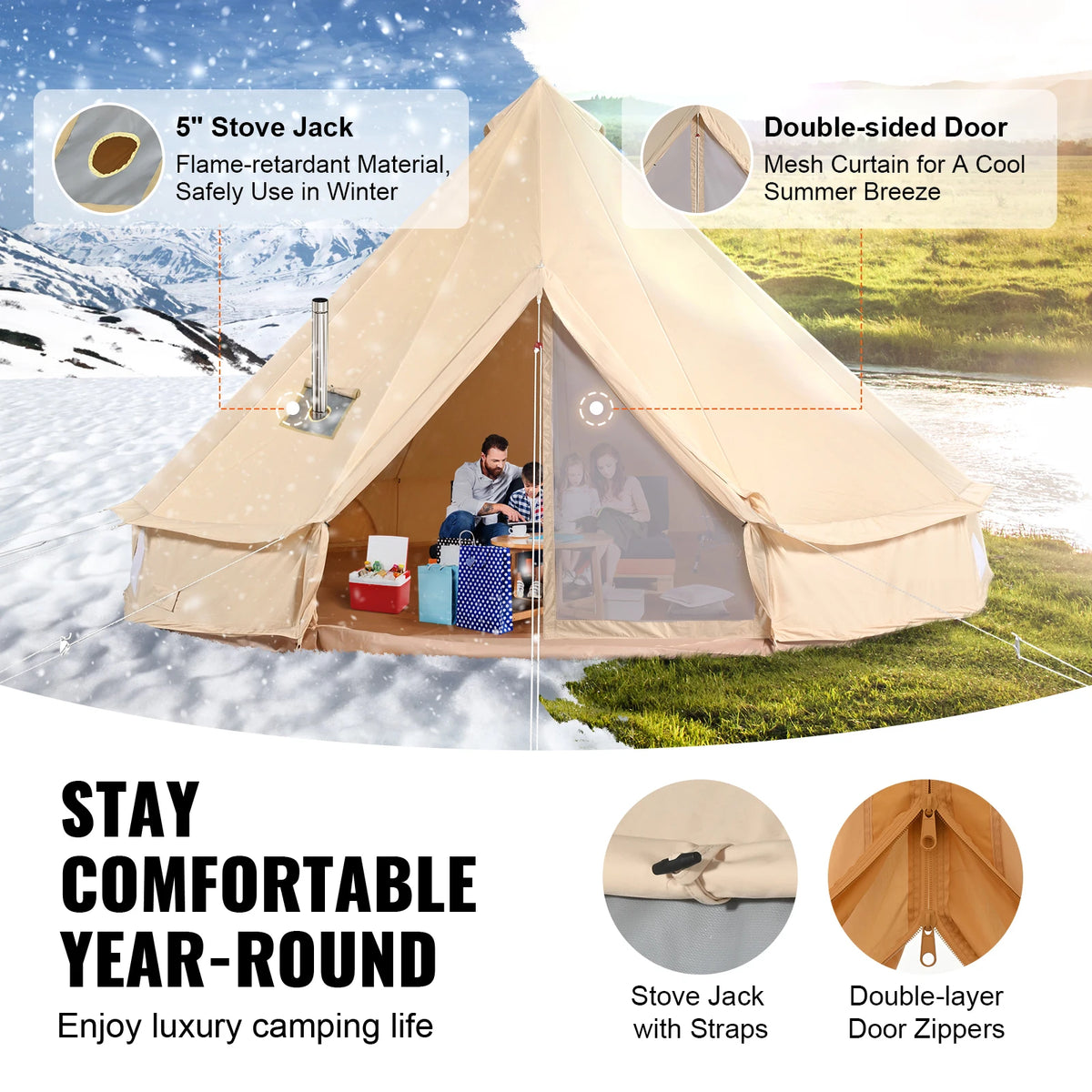 Tent for Camping with Stove Breathable Tent Holds up to 8People