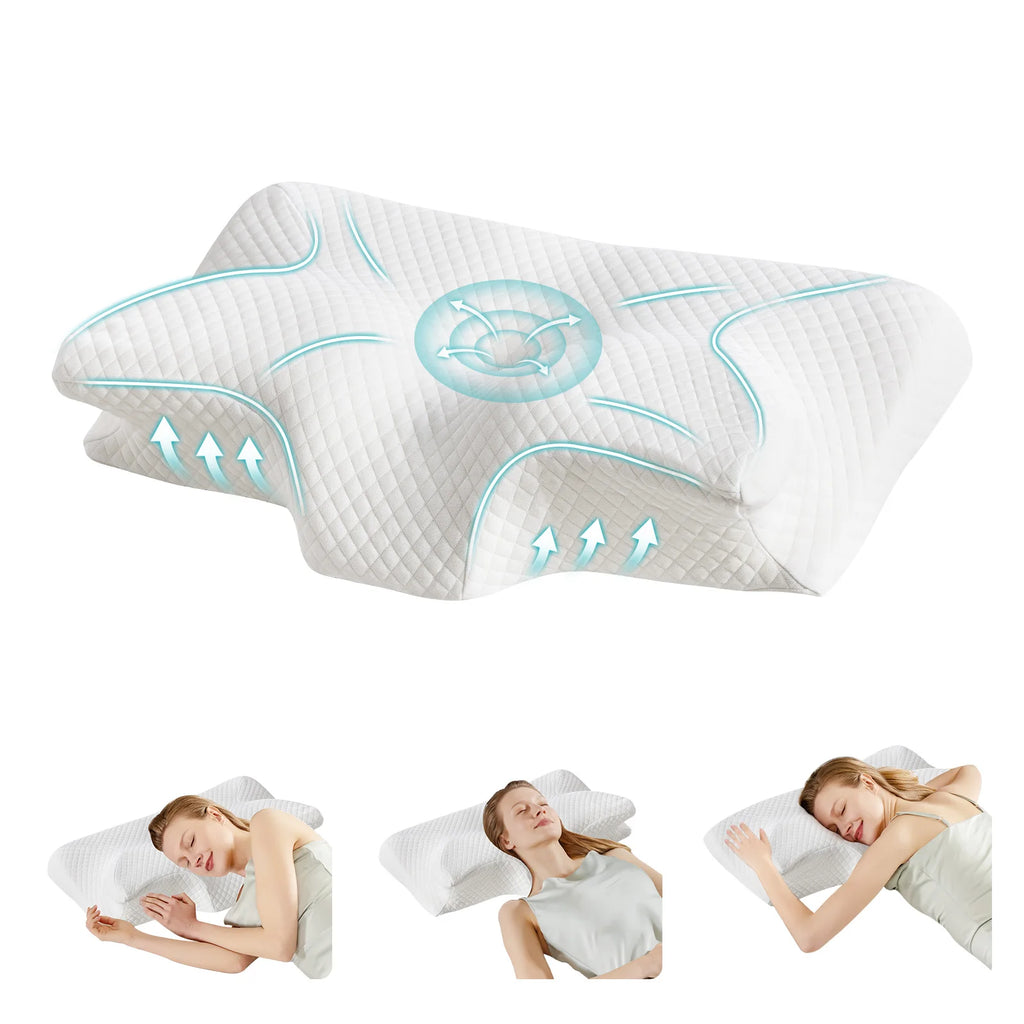Memory Foam Pillow with Cooling Pillowcase Cervical Contour Pillows
