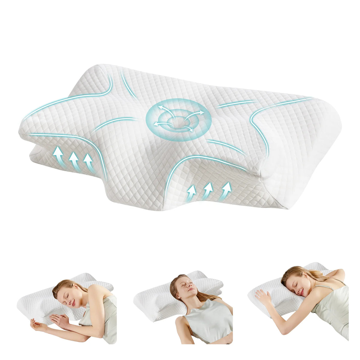 Memory Foam Pillow with Cooling Pillowcase Cervical Contour Pillows