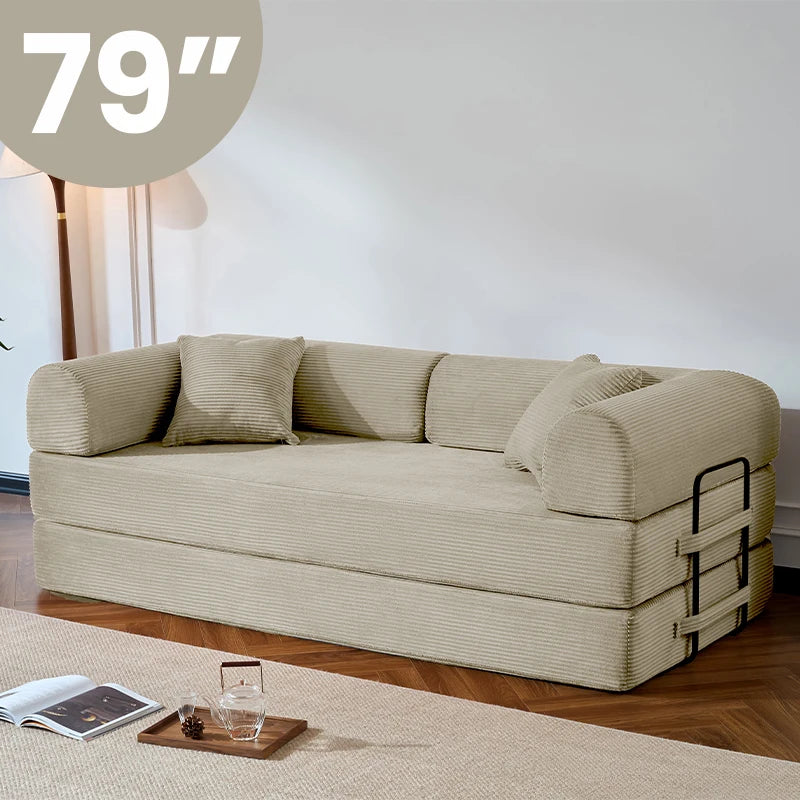 79’’ Folding Convertible Sofa Bed Corduroy Upholstered Boneless Couch
