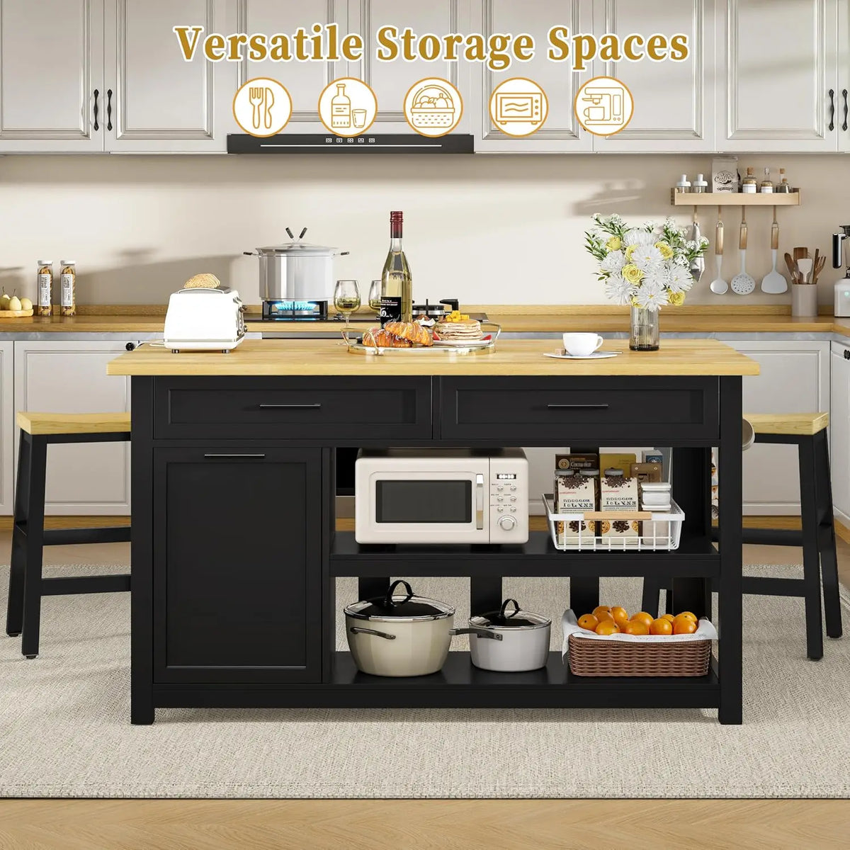 Kitchen Island with Storage and Seating Include 2 Bar Stools