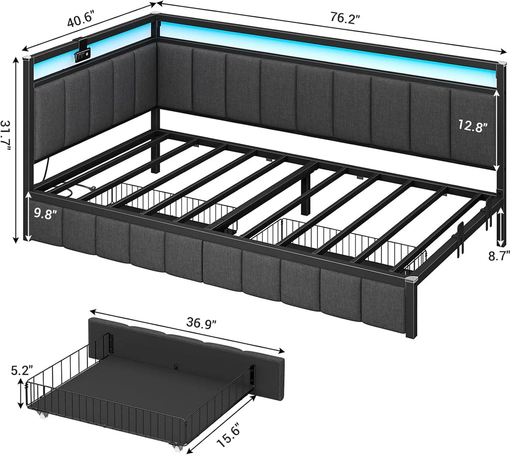 Modern Full Size Corner Bed Frame with Storage
