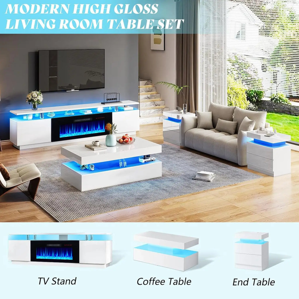 70" High-Gloss Fireplace TV Stand with 36" Electric Fireplace
