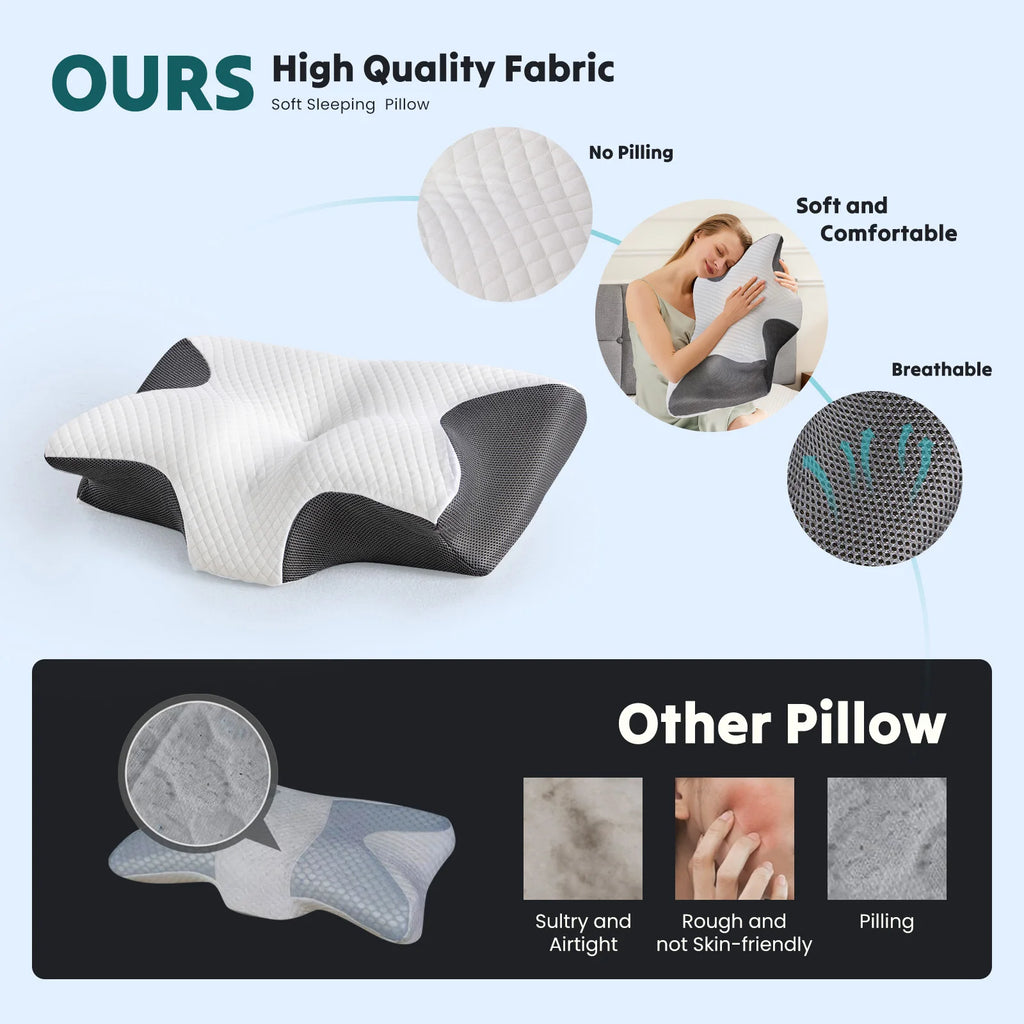 Memory Foam Pillow with Cooling Pillowcase Cervical Contour Pillows