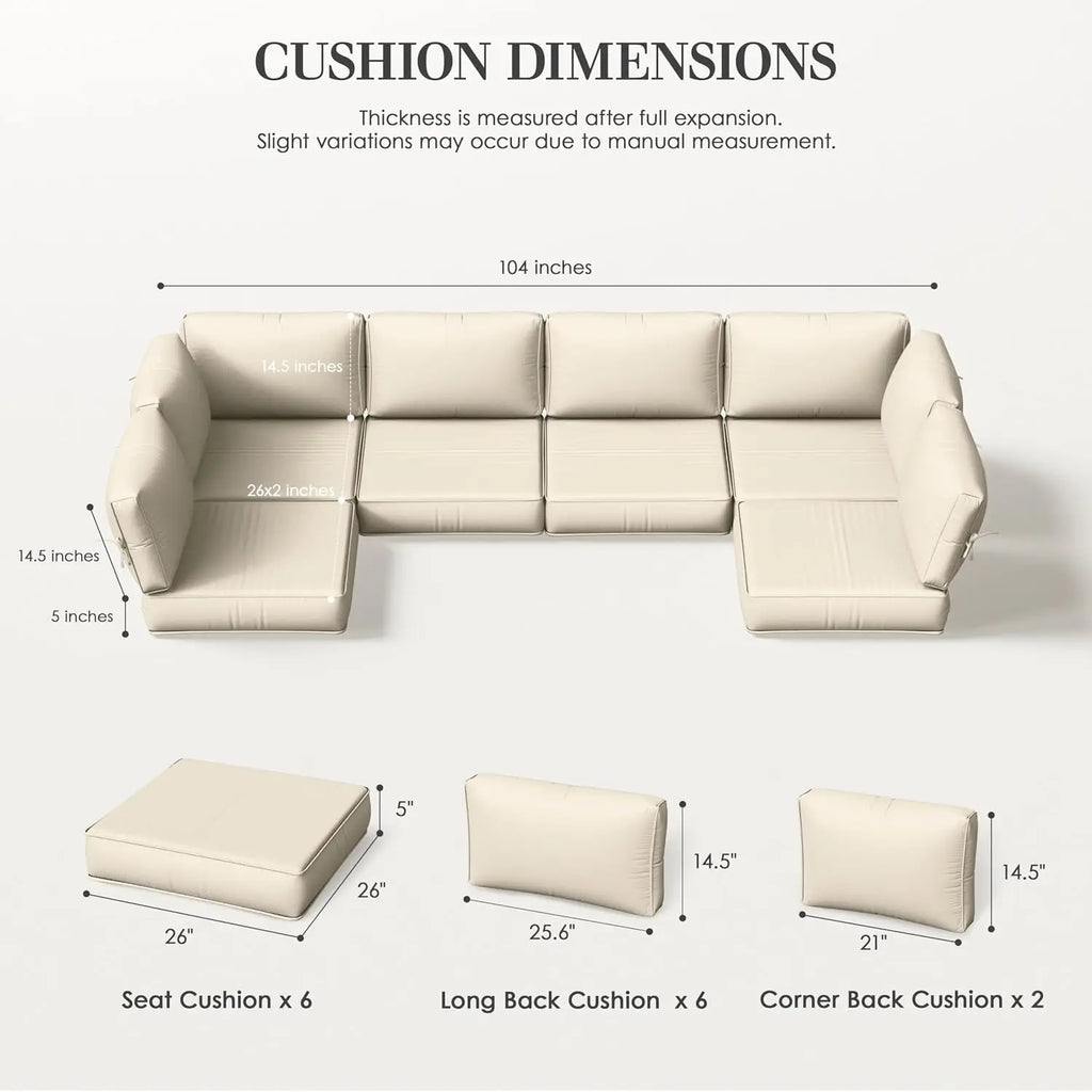 Outdoor Replacement Cushions for Patio Furniture, 5" Foam High-Density, 14-Piece Water-Resistant Outdoor Cushion for, Custom