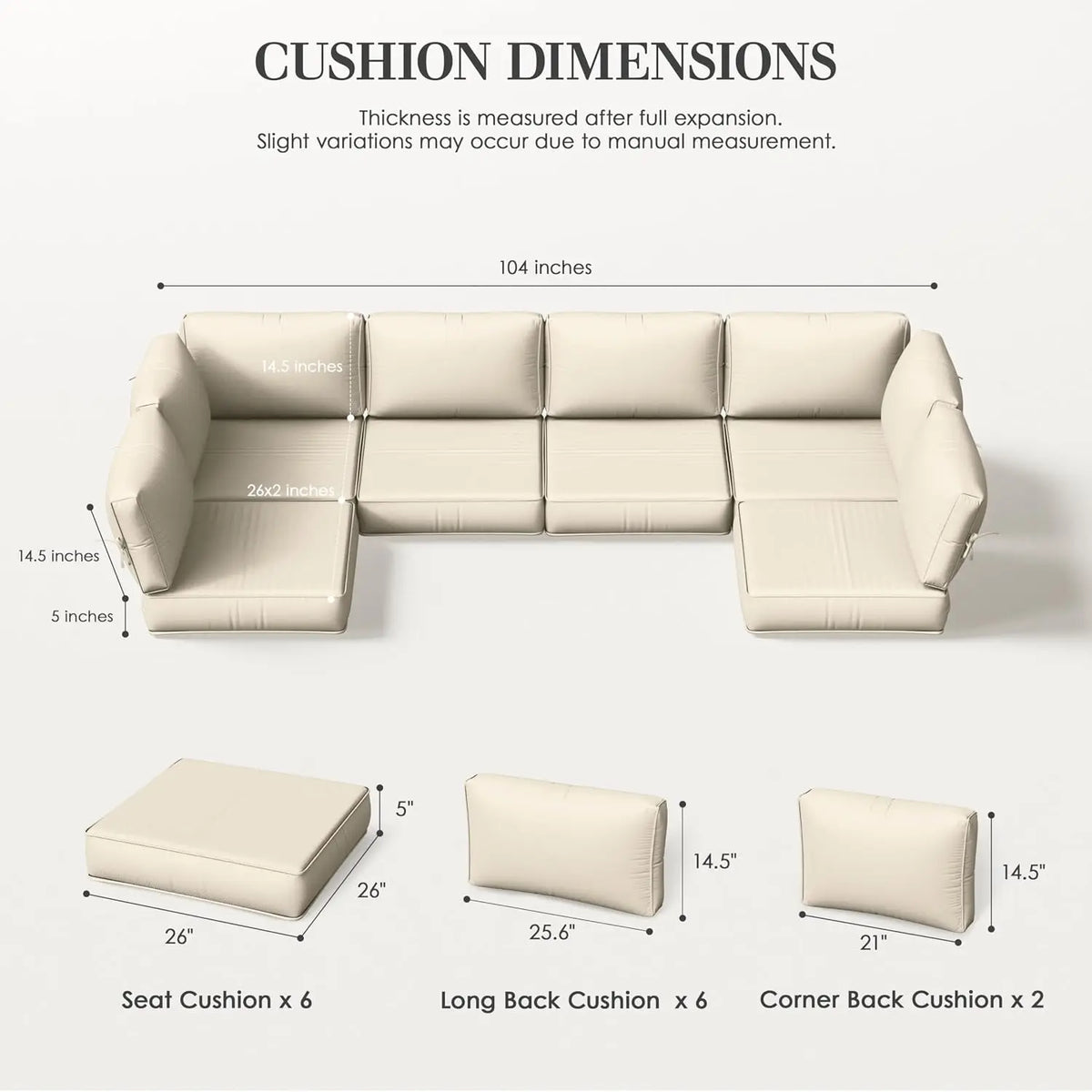 Outdoor Replacement Cushions for Patio Furniture, 5" Foam High-Density, 14-Piece Water-Resistant Outdoor Cushion for, Custom