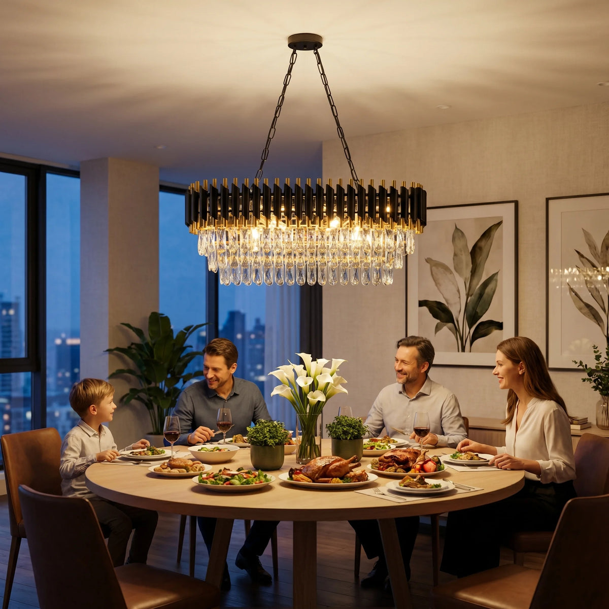 Modern Black & Gold Crystal Chandelier