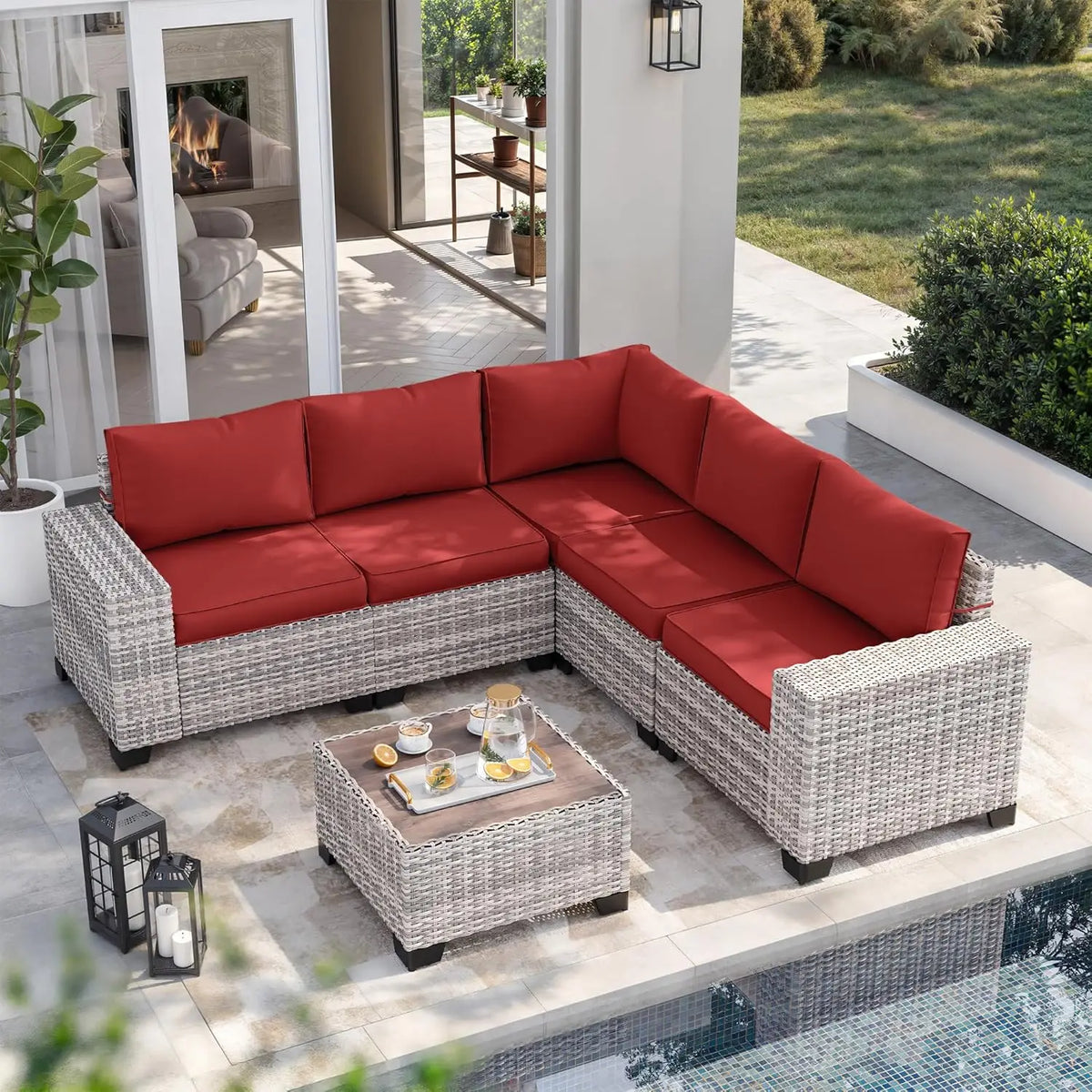 6-Piece Outdoor Wicker Sectional Sofa Set