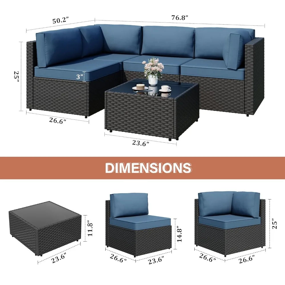 5-Piece Wicker Patio Furniture Set with Thick Cushions