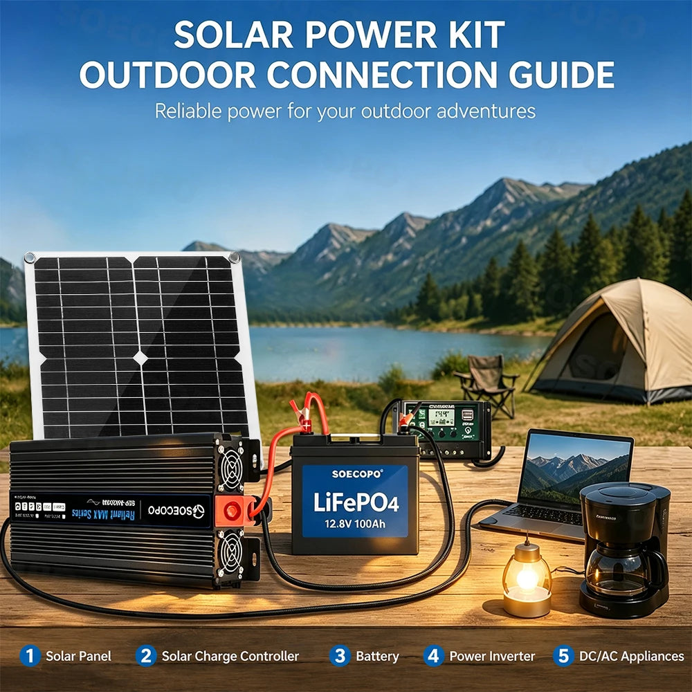 2000W Rated Inverter 60A Controller 12V 24V to 110V 220V Off Grid Solar System RV