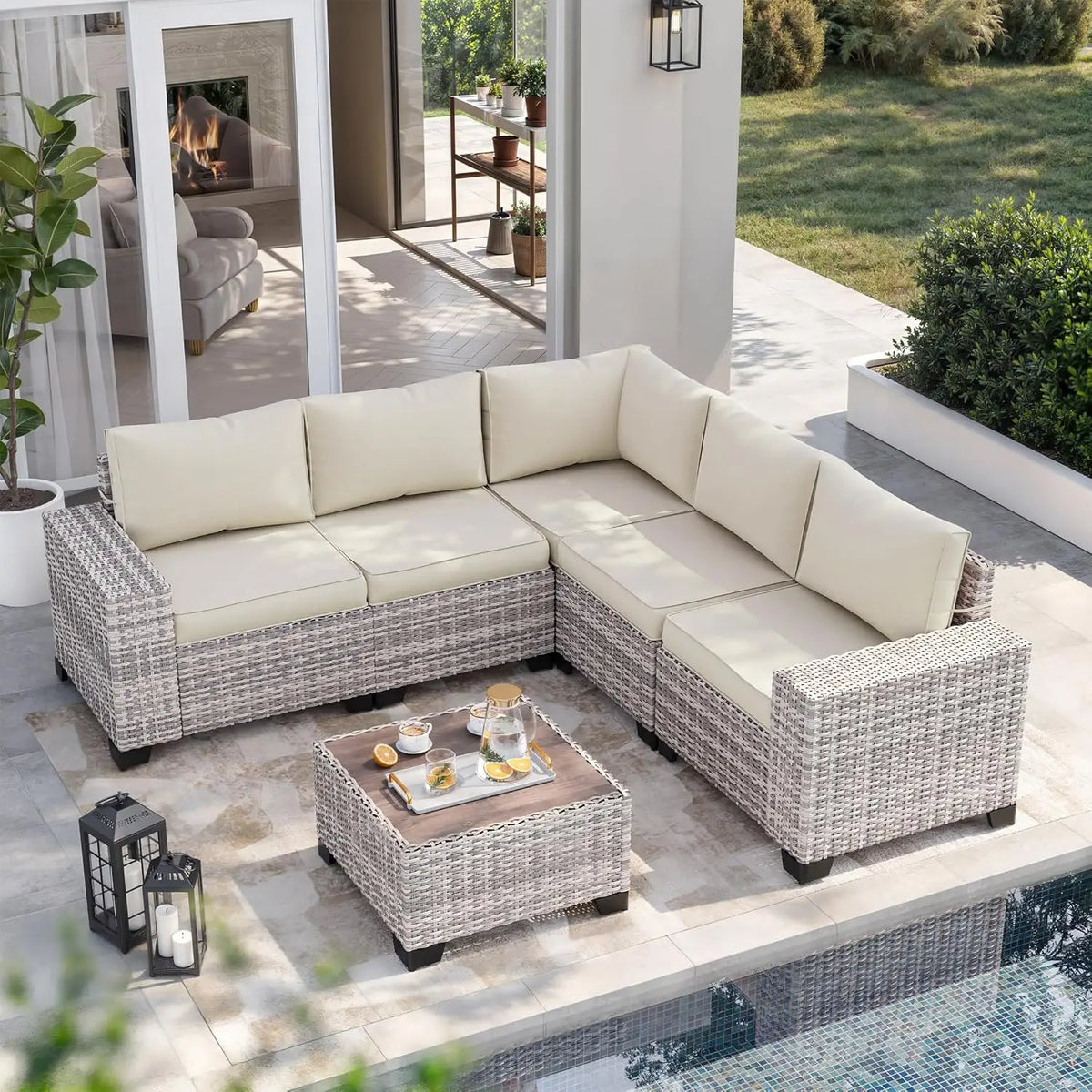 6-Piece Outdoor Wicker Sectional Sofa Set