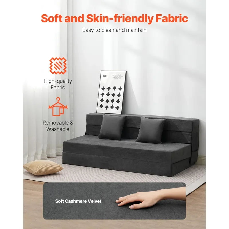 Uimoso Folding Sofa Bed 3-in-1 Foldable Sofa Bed with 2 Pillows Dark Grey Queen -