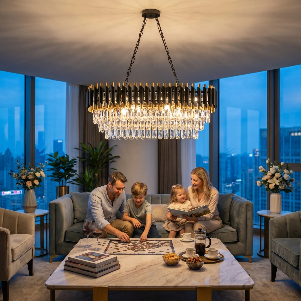 Modern Black & Gold Crystal Chandelier