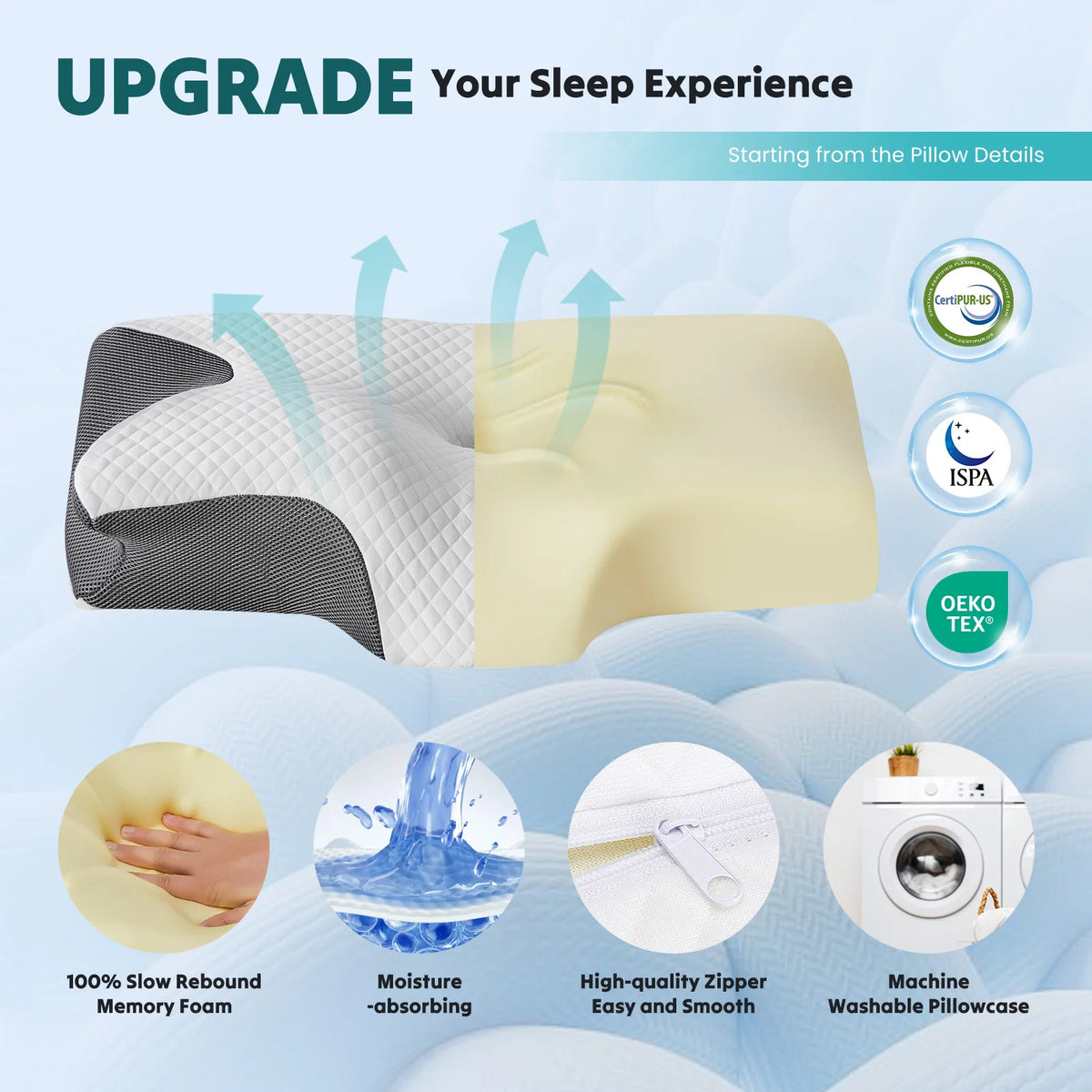 Memory Foam Pillow with Cooling Pillowcase Cervical Contour Pillows