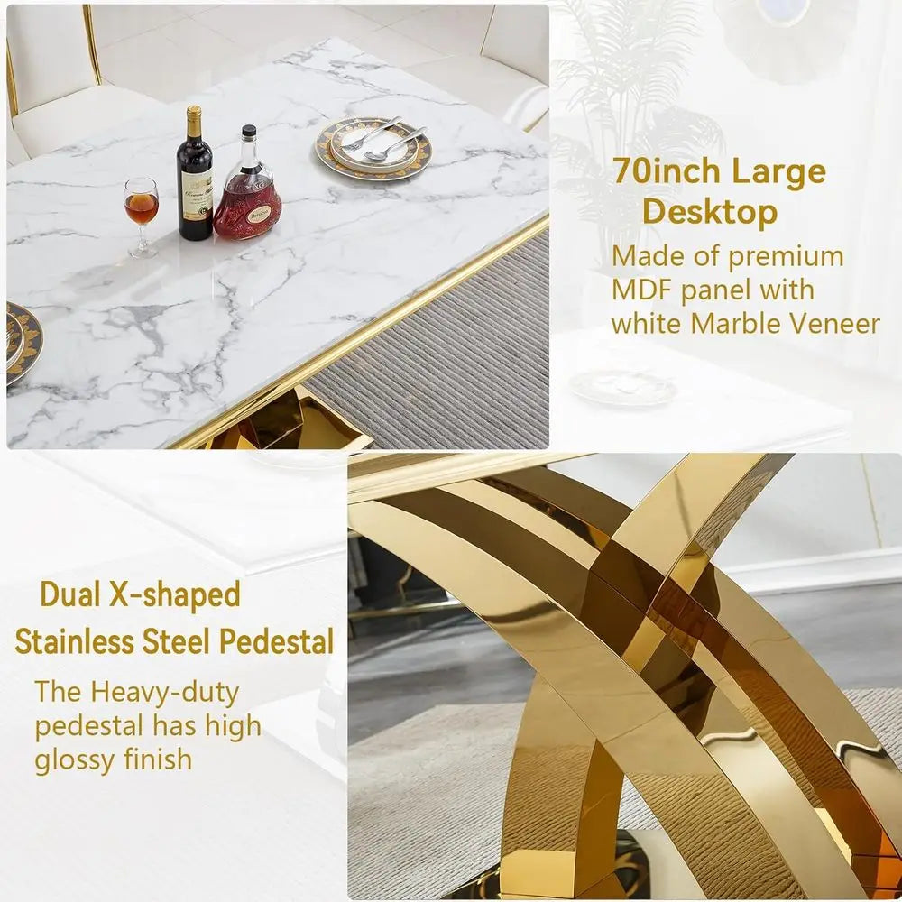 7-Piece Dining Set with 6 Beige Chairs