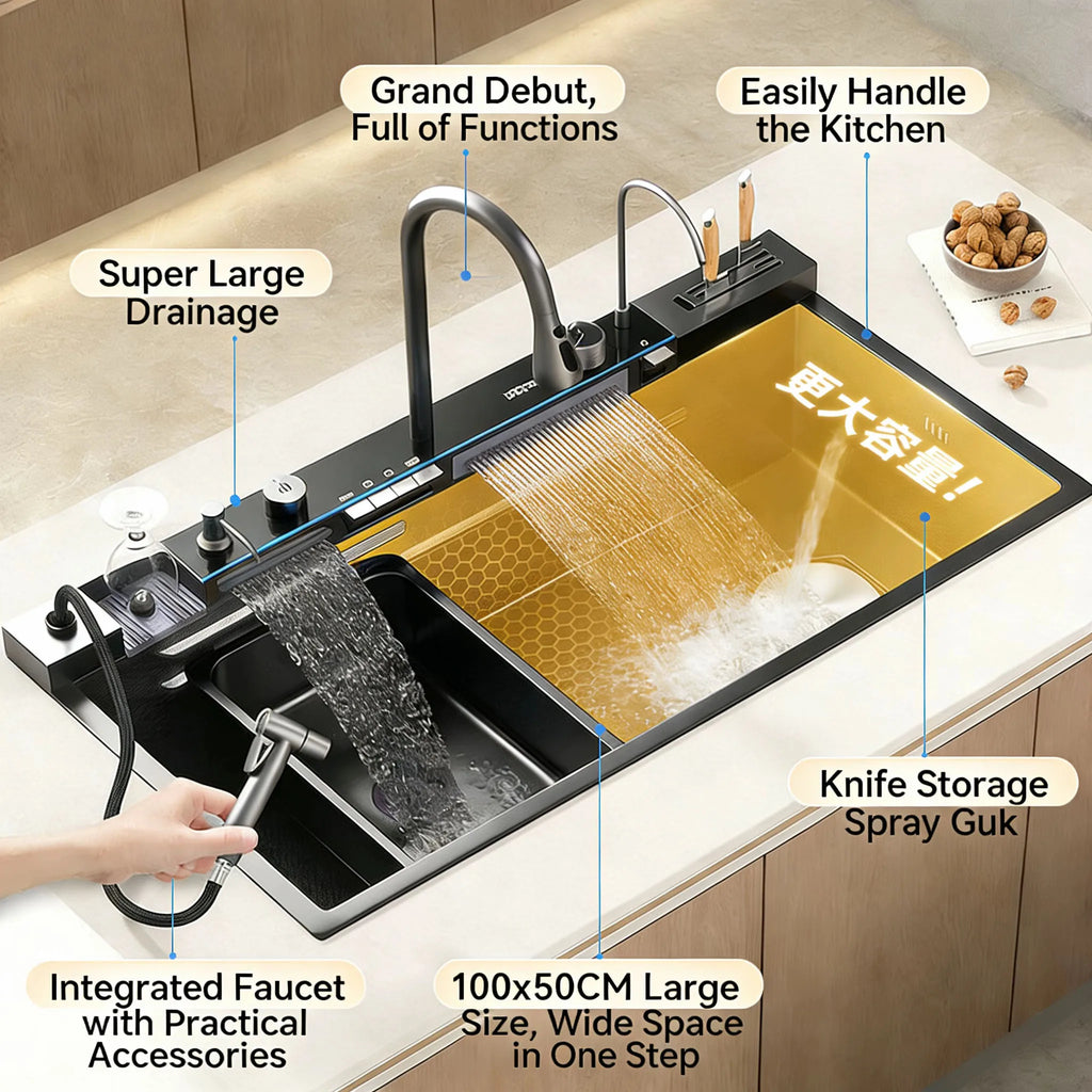 Stainless Steel Waterfall Kitchen Sink