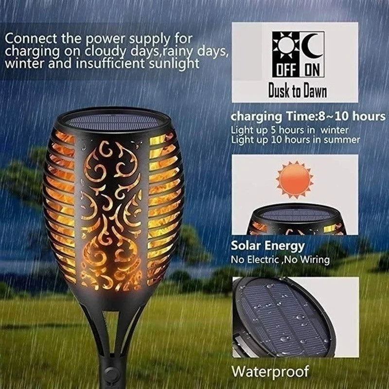 10Pcs Solar Flame Torch Lights Flickering Light Waterproof