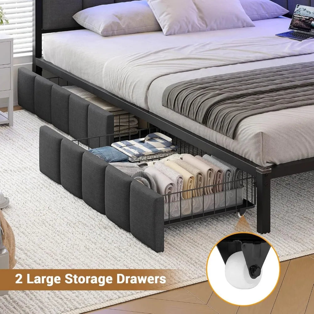 Modern Full Size Corner Bed Frame with Storage