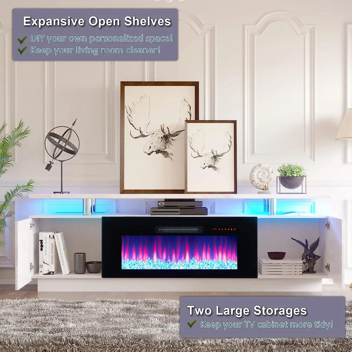 70" High-Gloss Fireplace TV Stand with 36" Electric Fireplace