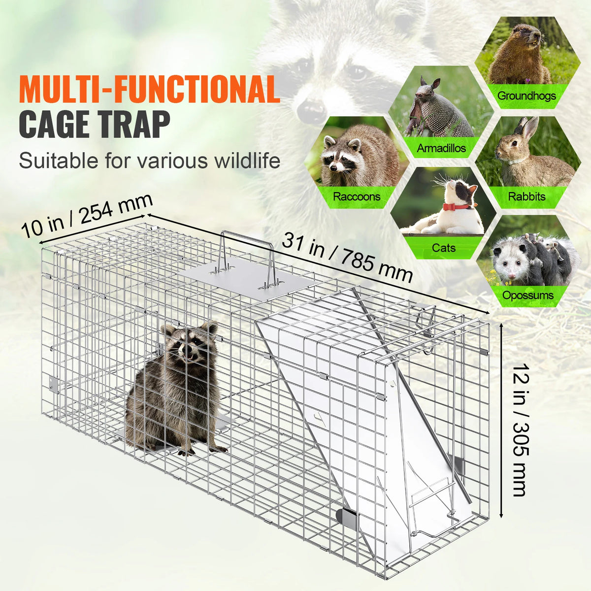 Folding Animal Trap with Handle for Rabbits Stray Cats Squirrels