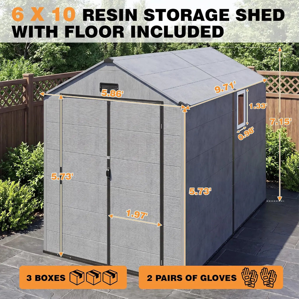 6x10 FT Outdoor Resin Storage Shed with Floor