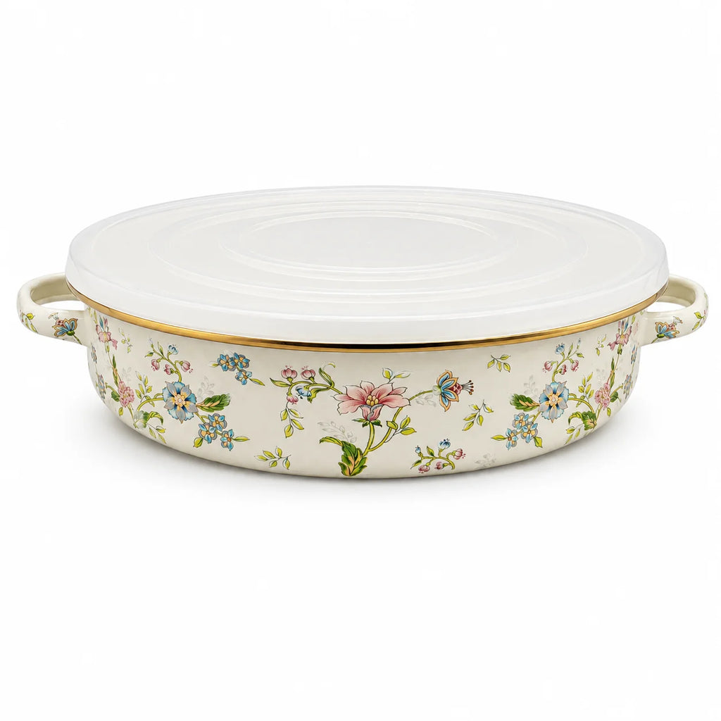 11 Inch Enamel Pie Pan Vintage Floral Non-Stick Baking Dish