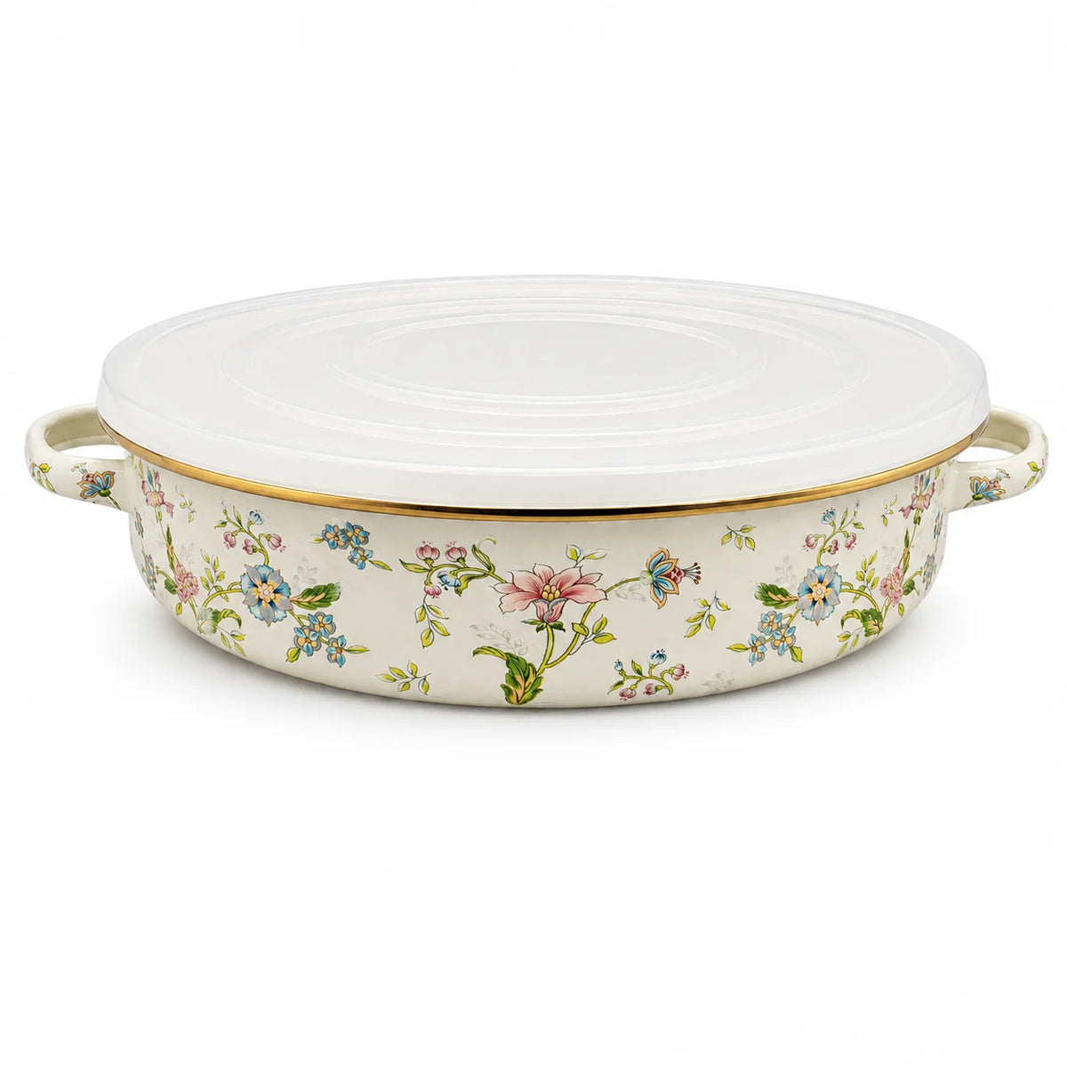 11 Inch Enamel Pie Pan Vintage Floral Non-Stick Baking Dish