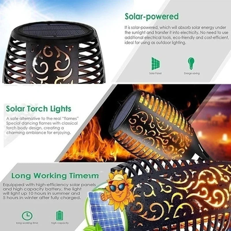 10Pcs Solar Flame Torch Lights Flickering Light Waterproof