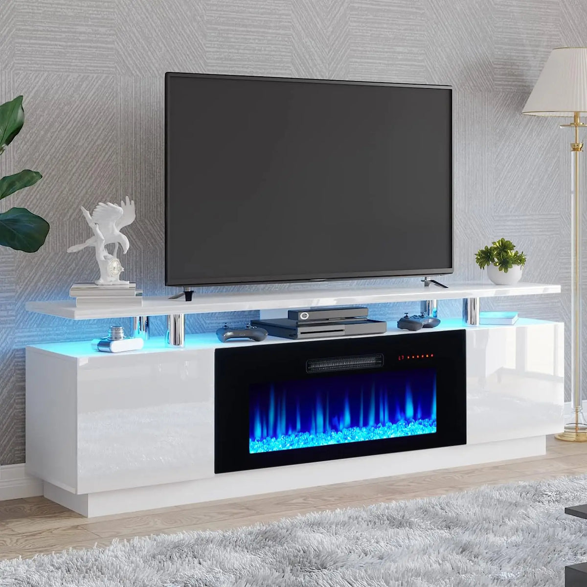 70" High-Gloss Fireplace TV Stand with 36" Electric Fireplace