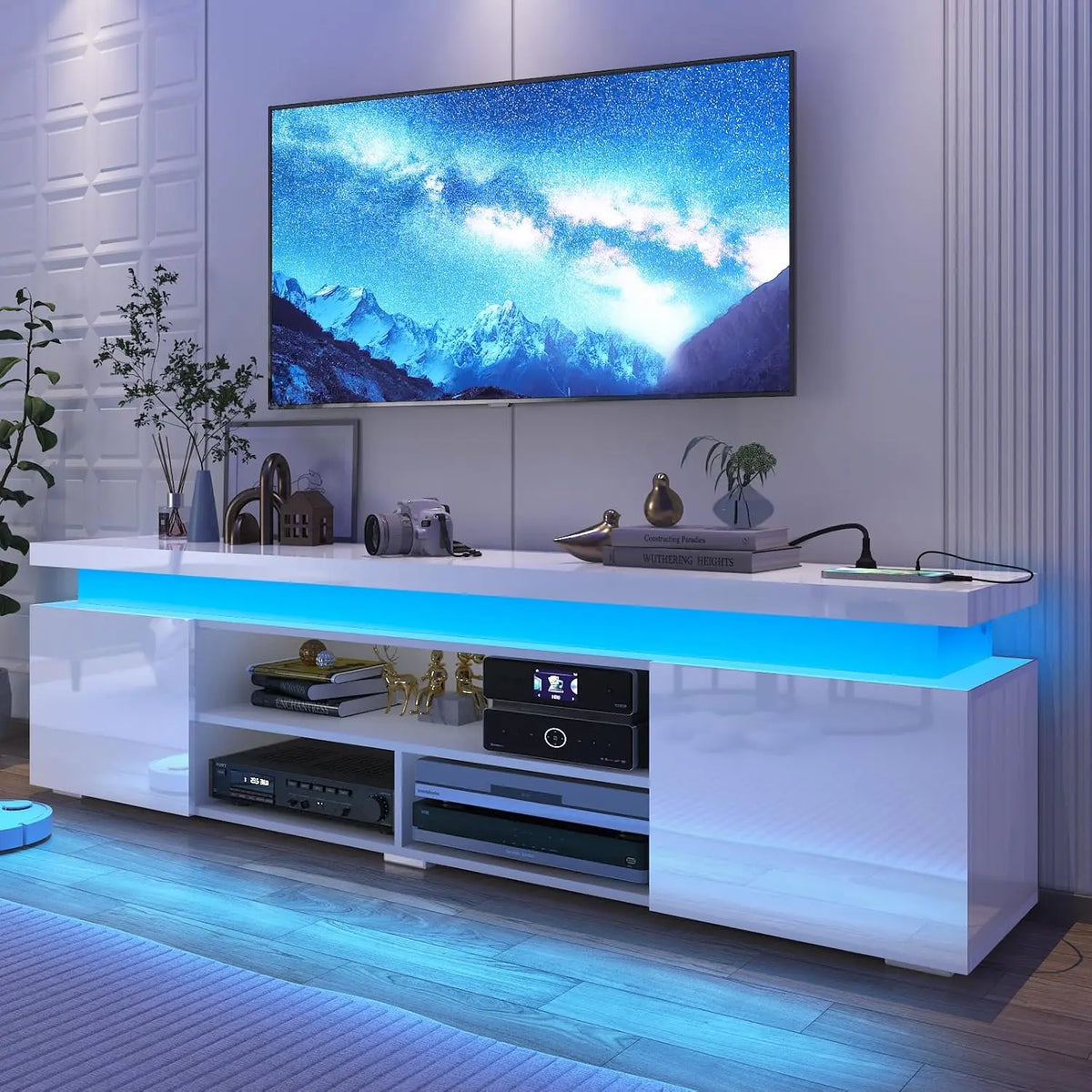 LED TV Stand for 85 Inch TV,  Stand with Power Outlet