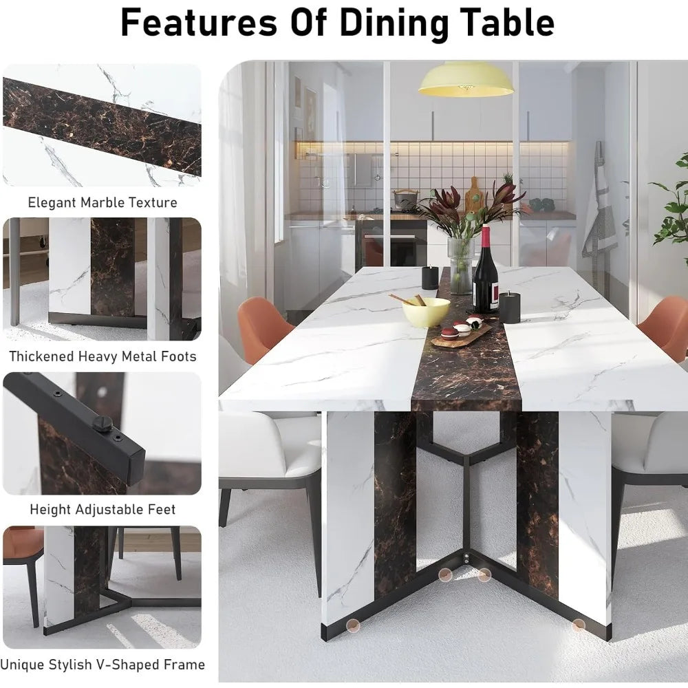 Modern White Rectangular 71 Inch Dining Table for 6 People